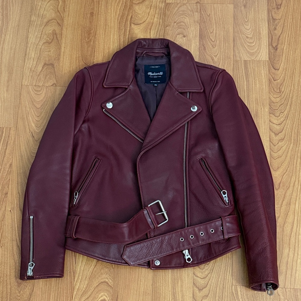 Madewell Maroon Leather Jacket in XS